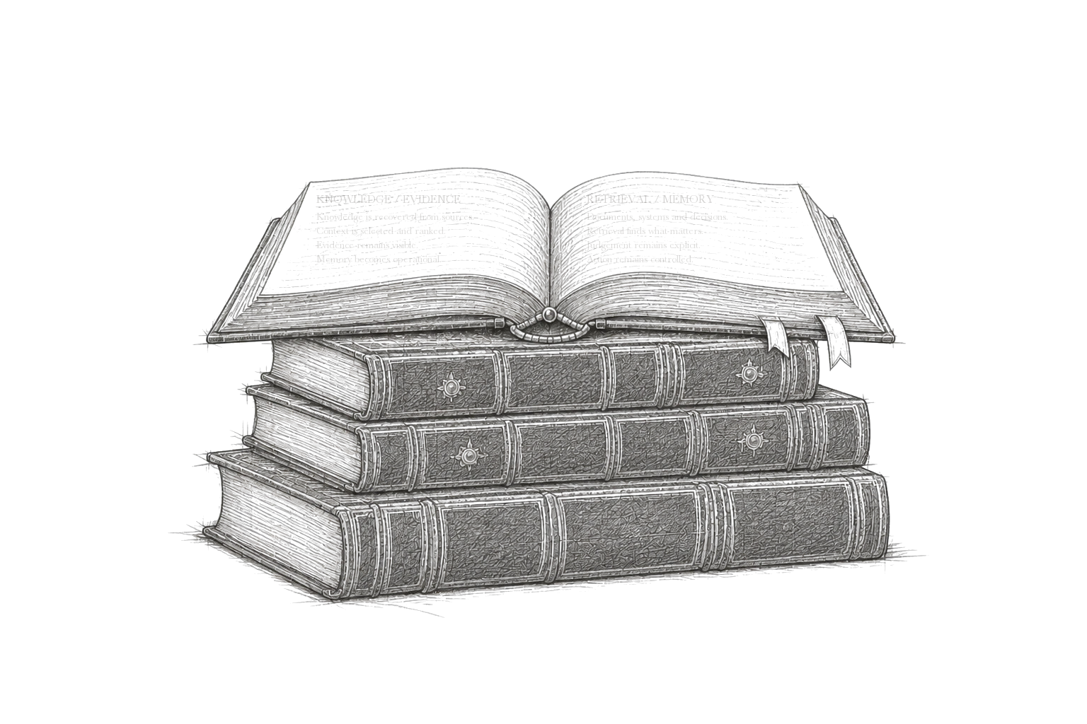 Vier gravierte Bücher mit zurückhaltendem Text, ohne schwebendes Raster, Seitendiagramm oder Edelsteinbrosche